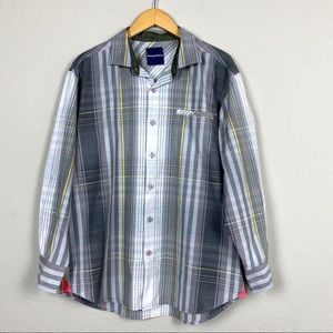 TOMMY BAHAMA Gray Plaid Long Sleeve Dress Shirt L